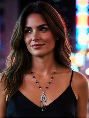 Swarovski Crystal Pave & Black Pearls Chandelier Necklace